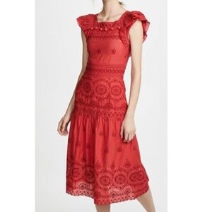 Sea New York Sophie Lace Midi Dress – Red, Size 6